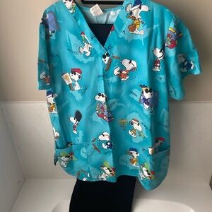 Snoopy Scrub top and Scrub bottoms.